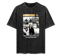 Retro Washed Shirt Men's Unisex Vagabond Miyamoto Musashi Sasaki Kojiro Manga Round Neck Antique Wash T-Shirt Short Sleeve Black XXL