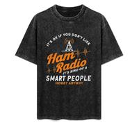 Retro Washed Shirt Men's Unisex When All Else Fails Ham Radio Works Amateur Radio Round Neck Antique Wash T-Shirt Short Sleeve Black XXL