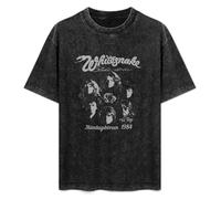 Retro Washed Shirt Men's Unisex Whitesnake David Coverdale 1984 Vintage Round Neck Antique Wash T-Shirt Short Sleeve Black S