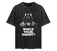 Retro Washed Shirt Men's Unisex Who's Your Daddy Funny Party Round Neck Antique Wash T-Shirt Short Sleeve Black M