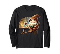 Retro Wine Teacher Gnome Graphic For Bookworm And Librarian Manche Longue