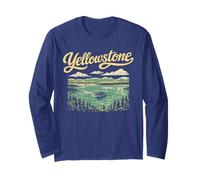 Retro Yellowstone National Park Lake Vintage Style 80s Manche Longue
