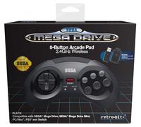 Retrobit - Sega Mega Drive Manette 8 boutons sans fil 2.4Ghz - Dongle USB/Port d'Origine inclus - Edition Noir