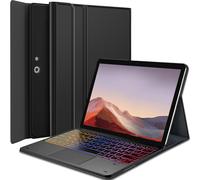 Rétroéclairé Clavier Coque pour Microsoft Surface Pro 7/7+/6/5/4/3 12.3 Pouces, Smart Touchpad, AZERTY Français Amovible Bluetooth sans Fil Clavier avec Housse Étui Cuir PU