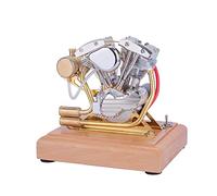 RETROL - Kit de modèle de moteur à vapeur qui fonctionne, moteur à essence 4,2 CC V-Twin 4 temps, échelle 1:5, réplique de moteur de moto des années 1960 avec base en bois pour démonstration
