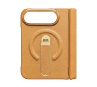 RetroNest Faux Leather Case for iPhoneDuo with Hinge Protection & Stand | Premium faux leather folding case with hinge protection, built-in stand, and screen guard for iPhoneDuo users Orange