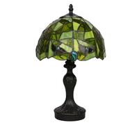 RetroNest Lampe de table en vitrail style Tiffany, éclairage artistique alimenté par USB, lampe bureau décorative verte vintage avec base résine pour chambre à coucher, salon, S
