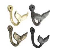RetroNest Whale Tail Wall Hooks, 4PCS Coastal Towel Hanger Decor | Durable cast iron hooks, ocean style design for bathroom, easy mounting on walls 4pcs