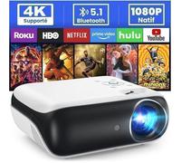 Retroprojecteur, Videoprojecteur 4K Bluetooth 5.1 1080P Full HD,180'' Projecteur pour Extérieur/Maison