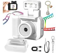 Retroscope Mini Caméra Vintage Avec Écran HD 1080p de 1,44 Pouces, Flash Pivotant à 90°, 6 Filtres, Porte-Clés, Pour Enregistrement Vidéo de Voyage (Blanc)