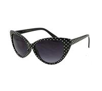 retroUV® - À pois Oeil de Chat Femmes Mod Mode Super Cat Lunettes de Soleil (Noir Blanc-spots avec retroUV® Poche)