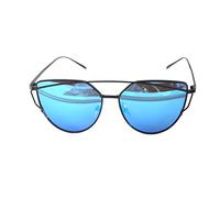 RetroUV Mode Féminine Cat Eye Sunglasses Classique Marque Designer Twin-Poutres Lunettes de Soleil Lady Coating Mirror Flat Panel Objectif Lunettes (Noir Cadre/Bleu Lense)