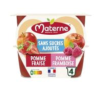Retrouvez le plaisir du fruit sans sucres ajoutés avec MATERNE Compote Duo Pomme Fraise et Framboise, Pommes Origine France, Lot de 4x100g - Lot de 4