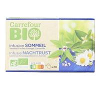 Retrouvez un sommeil apaisant avec CARREFOUR BIO Infusion Sommeil Verveine Oranger Camomille, format x20 en box - Lot de 4