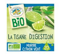 Retrouvez une digestion confortable au quotidien avec l'Infusion Bio Menthe Citron Vert LA TISANIERE, format X20 sachets, le soin par les plantes certifié AB - Lot de 3