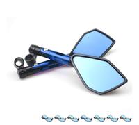 Retroviseur Moto Rétroviseurs universels for guidon de moto en aluminium CNC, miroir Anti-éblouissement bleu(Long Black)