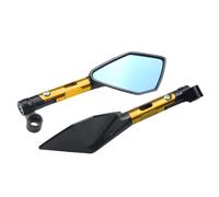Retroviseur Moto Rétroviseurs universels for guidon de moto en aluminium CNC, miroir Anti-éblouissement bleu(Long Gold)