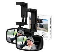 Retroviseur Voiture Bebe, Rotation à 360° Miroir de Voiture Bébé, Type de Pince à Ressort pour Une Installation Facile, Miroir en Verre, Rétroviseurs Bebe pour Sécurité Sièges Arrière (2 Noirs)