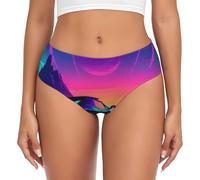 Retrowave Sous-vêtement pour femme Imprimé images Fonctionnalité Couverture complète Culotte stretch Décontracté Usage quotidien, Noir , M