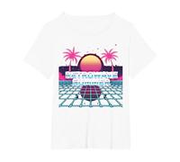 Retrowave Summer : Coucher de Soleil Tropical inspiré des années 80 T-Shirt, Femme Grandes Tailles, Blanc, 6X