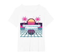 Retrowave Summer : Coucher de Soleil Tropical inspiré des années 80 T-Shirt, Femme Grandes Tailles, Blanc, 5X