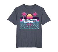 Retrowave Summer : Coucher de Soleil Tropical inspiré des années 80 T-Shirt, Homme Grandes Tailles, Bleu Chiné, 3X Tall