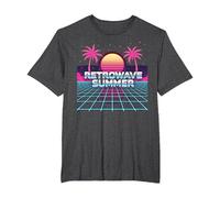 Retrowave Summer : Coucher de Soleil Tropical inspiré des années 80 T-Shirt, Homme Grandes Tailles, Chiné Foncé, 3X Tall