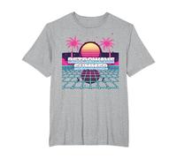 Retrowave Summer : Coucher de Soleil Tropical inspiré des années 80 T-Shirt, Homme Grandes Tailles, Gris Chiné, 5X Tall
