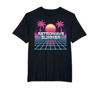 Retrowave Summer : Coucher de Soleil Tropical inspiré des années 80 T-Shirt, Homme Grandes Tailles, Noir, 6X Tall
