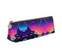 Retrowave Trousse à crayons triangulaire élégante avec impression d'images pour organiseur de papeterie de grande capacité
