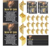 Retrowavy Ensemble d'épingles en forme de croix en forme de lion pour la fête des pères avec carte chrétienne, cadeau pour homme, père, mari, grand-père, amis, collègues