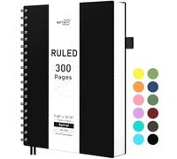 RETTACY B5 Bloc-notes à spirales, 300 feuilles/150 pages pour écrire, papier ligné universitaire 100 g/m², couverture rigide en PVC, 19 x 25 cm, noir