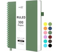 RETTACY Bloc-notes A4 à spirales, 300 feuilles/150 pages pour écrire, papier ligné universitaire 100 g/m², couverture rigide en PVC, 21,5 x 27,9 cm, vert foncé