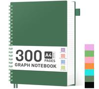 RETTACY Bloc-Notes A4 Carreau, Carnet à Spirale 100gsm avec 300 Pages/150 Feuilles pour Dessiner, Couverture en PVC Plastique, pour Journal, Collège, Conférence, Voyage, 21.5 x 27.9 cm - Vert Foncé