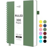 RETTACY Bloc-notes A5 à spirales, 300 feuilles/150 pages pour écrire, papier ligné universitaire 100 g/m², couverture rigide en PVC, 14,5 x 21 cm - Vert foncé