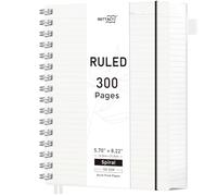 RETTACY Bloc-notes A5 à spirales, 300 feuilles/150 pages pour écrire, papier ligné universitaire 100 g/m², couverture rigide en PVC, 14,5 x 21 cm - Transparent
