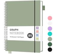 RETTACY Carnet à spirale carré B5 à spirales avec 140 pages, poche en PVC, boucle pour stylo, règle, marque-page pour femme, homme, travail, bureau, école, 19 x 25 cm, vert clair