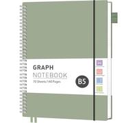 RETTACY Carnet de notes B5 à carreaux, 70 feuilles/140 pages, couverture souple en PVC, avec papier 100 g/m², convient pour l'apprentissage, le collège, les conférences, le journal intime, 19,3 x 25,4