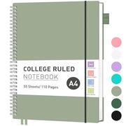 RETTACY Carnet ligné A4 léger à anneaux, 55 feuilles/110 pages pour écrire, bloc-notes 100 g/m², journal en PVC ligné universitaire - 21,5 x 27,9 cm - Vert