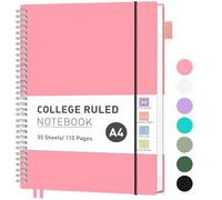 RETTACY Carnet ligné A4 léger à anneaux, 55 feuilles/110 pages pour écrire, bloc-notes 100 g/m², journal en PVC ligné universitaire 21,5 x 27,9 cm, rose