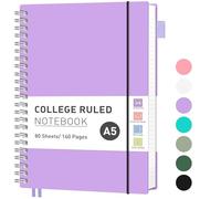 RETTACY Carnet ligné A5 léger à anneaux - 80 feuilles/160 pages - Pour écrire - Papier ligné 100 g/m² - PVC - 14,8 x 21 cm - Violet