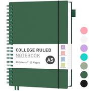 RETTACY Carnet ligné A5 léger à anneaux - 80 feuilles/160 pages pour écrire - Papier ligné 100 g/m² - PVC - 14,8 x 21 cm - Vert foncé