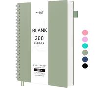 RETTACY Carnet vierge à spirale A4 avec 300 pages, 21,6 x 28,9 cm, papier épais, 120 g/m², couverture en plastique souple, pour croquis, dessin, peinture (vert clair)