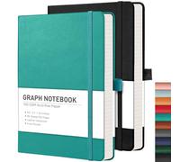 RETTACY Lot de 2 carnets de notes en papier graphique A5, 384 pages quadrillées, papier épais de 100 g/m², couverture rigide en cuir, pour mathématiques, ingénierie, bureau et école, 14,5 x 21 cm