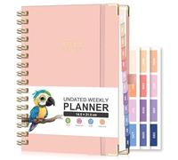 RETTACY Planificateur non daté - Journal hebdomadaire et mensuel pour femme, 53 semaines et planification quotidienne avec 24 onglets autocollants, couverture rigide, papier 100 g/m², 14,5 x 21 cm,