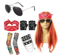 RETUOLWAG Ensemble de perruques hippie fantaisie pour cosplay, fête, déguisement, rocker des années 80, accessoire de costume amusant