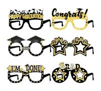 RETUOLWAG Lot de 6 lunettes de remise de diplôme noires et dorées - Accessoire photo portable pour photomaton et célébrations