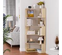 reukmuuc Bibliothèque d'angle à 6 niveaux, en bois massif épais, capacité de charge de 20 kg, étagère autonome pour salon, chambre à coucher, bureau, Burlywood