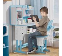 reukmuuc Bureau et chaise réglables en hauteur pour enfants âgés de 7 à 12 ans, bureau d'étude ergonomique avec tiroir de rangement et bois MDF avec cadre en acier, bleu et rose, idéal pour l'école à
