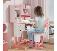 reukmuuc Bureau et chaise réglables en hauteur pour enfants âgés de 7 à 12 ans, bureau d'étude ergonomique avec tiroir de rangement et bois MDF avec cadre en acier, bleu et rose, idéal pour l'école à